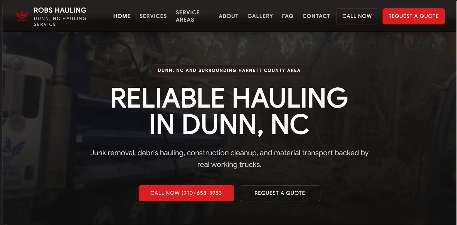 Rob's Hauling LLC website homepage