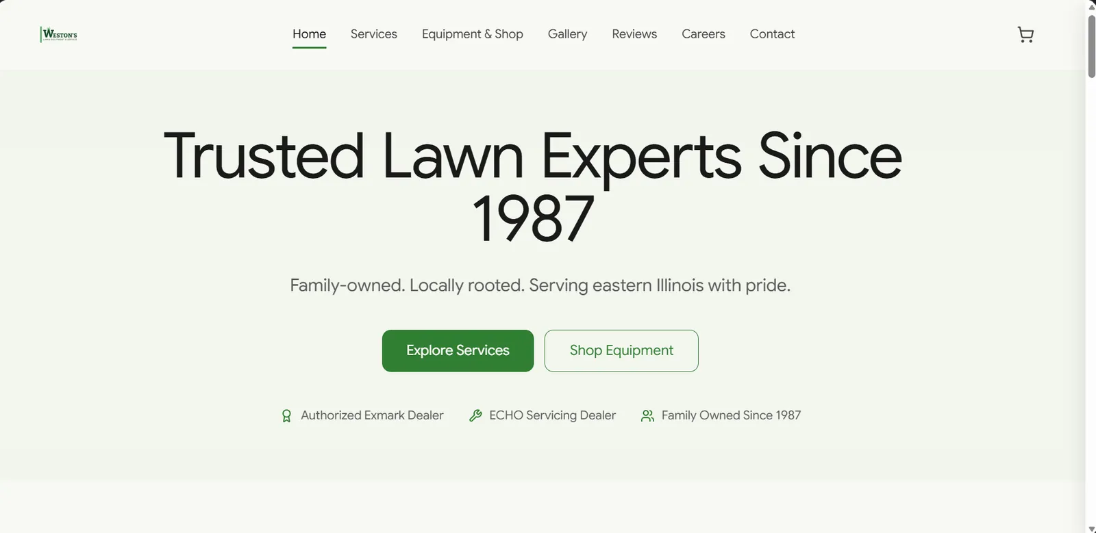 Weston's Lawn Equipment & Lawn Service website homepage